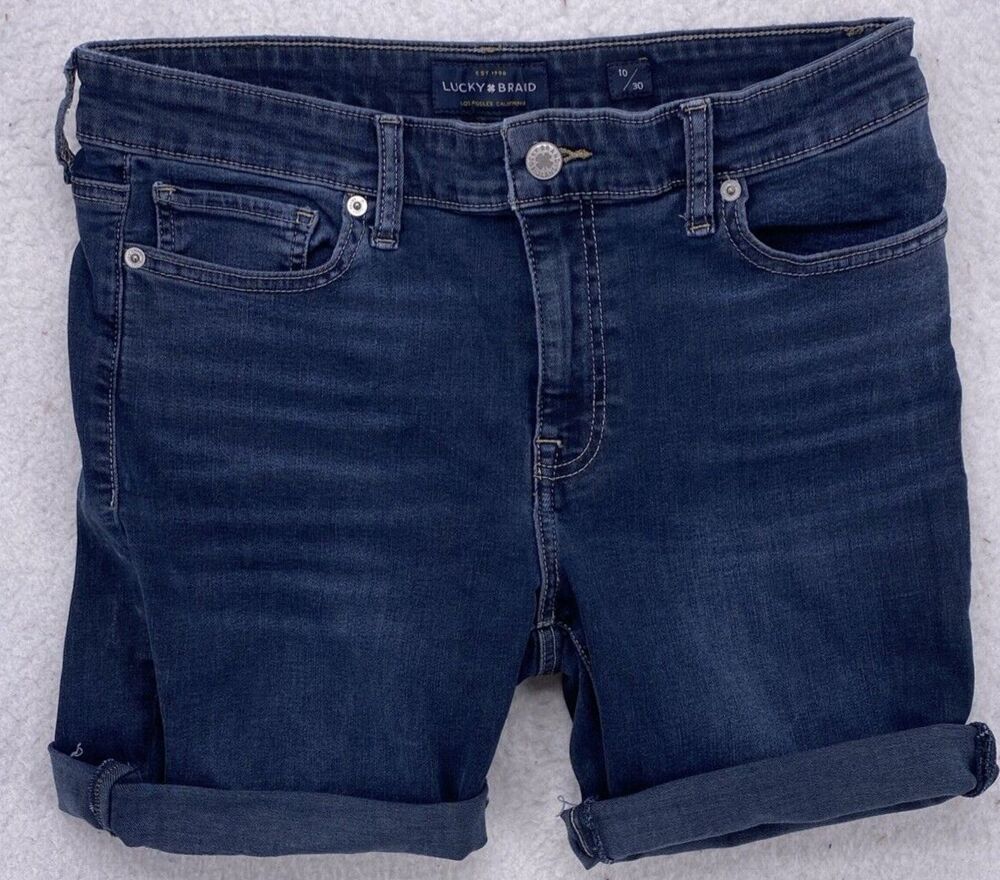 Lucky Brand Ava Skinny Denim Shorts Womens 10 30 Cuffed Dark Wash Blue Stretch